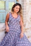Womens, midi, Flamenco Dress, sleeveless, 100% Cotton, hand block print. Saphire blue - Saphira