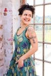 Womens, midi, Flamenco Dress, sleeveless, 100% Cotton, hand block print. Aqua - Lotus Grove