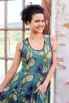 Womens, midi, Flamenco Dress, sleeveless, 100% Cotton, hand block print. Aqua - Lotus Grove