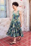 Womens, midi, Flamenco Dress, sleeveless, 100% Cotton, hand block print. Aqua - Lotus Grove