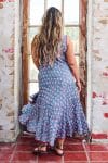 Womens, midi, Flamenco Dress, sleeveless, 100% Cotton, hand block print. Blue with Pink & Red - Blue Gem