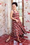 Womens, midi, Flamenco Dress, sleeveless, 100% Cotton, hand block print. Red - Pomeray