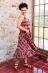 Womens, midi, Flamenco Dress, sleeveless, 100% Cotton, hand block print. Red - Pomeray