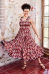 Womens, midi, Flamenco Dress, sleeveless, 100% Cotton, hand block print. Red - Pomeray