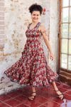 Womens, midi, Flamenco Dress, sleeveless, 100% Cotton, hand block print. Red - Pomeray