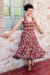 Womens, midi, Flamenco Dress, sleeveless, 100% Cotton, hand block print. Red - Pomeray