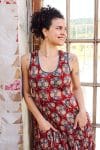 Womens, midi, Flamenco Dress, sleeveless, 100% Cotton, hand block print. Red - Pomeray