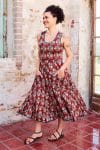 Womens, midi, Flamenco Dress, sleeveless, 100% Cotton, hand block print. Red - Pomeray
