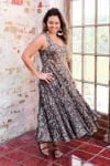 Womens, midi, Flamenco Dress, sleeveless, 100% Cotton, hand block print. Natural earth tones - Kassis Suri