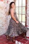Womens, midi, Flamenco Dress, sleeveless, 100% Cotton, hand block print. Natural earth tones - Kassis Suri