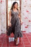 Womens, midi, Flamenco Dress, sleeveless, 100% Cotton, hand block print. Natural earth tones - Kassis Suri