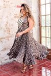 Womens, midi, Flamenco Dress, sleeveless, 100% Cotton, hand block print. Natural earth tones - Kassis Suri