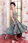 Womens, midi, Flamenco Dress, sleeveless, 100% Cotton, hand block print. Blue with pops of red - Allegra