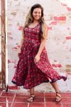 Womens, midi, Flamenco Dress, sleeveless, 100% Cotton, hand block print. Pink & Red - Ruby Veda