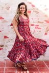 Womens, midi, Flamenco Dress, sleeveless, 100% Cotton, hand block print. Pink & Red - Ruby Veda