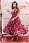 Womens, midi, Flamenco Dress, sleeveless, 100% Cotton, hand block print. Pink & Red - Ruby Veda