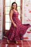 Womens, midi, Flamenco Dress, sleeveless, 100% Cotton, hand block print. Pink & Red - Ruby Veda