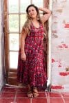 Womens, midi, Flamenco Dress, sleeveless, 100% Cotton, hand block print. Pink & Red - Ruby Veda