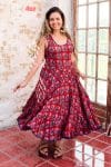 Womens, midi, Flamenco Dress, sleeveless, 100% Cotton, hand block print. Pink & Red - Ruby Veda