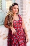 Womens, midi, Flamenco Dress, sleeveless, 100% Cotton, hand block print. Pink & Red - Ruby Veda