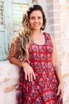 Womens, midi, Flamenco Dress, sleeveless, 100% Cotton, hand block print. Pink & Red - Ruby Veda
