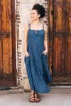Womens, midi, maxi, Aveline Dress, spaghetti straps, spiral swing, 100% Cotton, hand block print. Natural Blue - Indigo Whisper