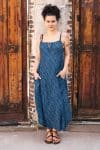 Womens, midi, maxi, Aveline Dress, spaghetti straps, spiral swing, 100% Cotton, hand block print. Natural Blue - Indigo Whisper