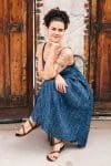 Womens, midi, maxi, Aveline Dress, spaghetti straps, spiral swing, 100% Cotton, hand block print. Natural Blue - Indigo Whisper