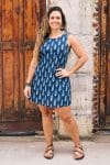 Womens, mini, Tivoli Dress, sleeveless, 100% Cotton, hand block print. Natural Indigo Blue - Indigo Nivara