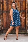 Womens, mini, Tivoli Dress, sleeveless, 100% Cotton, hand block print. Natural Indigo Blue - Indigo Nivara