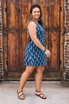 Womens, mini, Tivoli Dress, sleeveless, 100% Cotton, hand block print. Natural Indigo Blue - Indigo Nivara