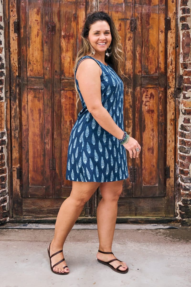 Womens, mini, Tivoli Dress, sleeveless, 100% Cotton, hand block print. Natural Indigo Blue - Indigo Nivara