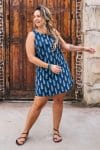 Womens, mini, Tivoli Dress, sleeveless, 100% Cotton, hand block print. Natural Indigo Blue - Indigo Nivara