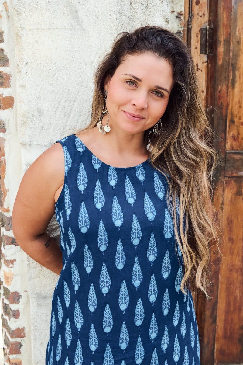 Womens, mini, Tivoli Dress, sleeveless, 100% Cotton, hand block print. Natural Indigo Blue - Indigo Nivara