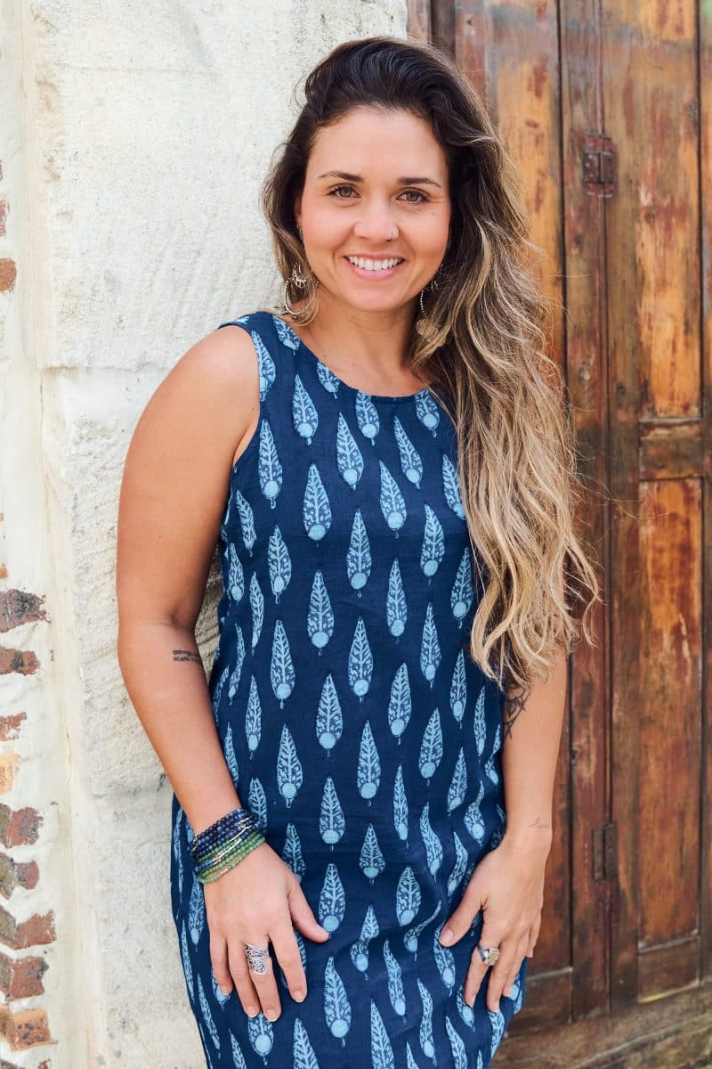 Womens, mini, Tivoli Dress, sleeveless, 100% Cotton, hand block print. Natural Indigo Blue - Indigo Nivara