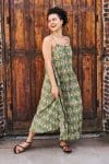 Womens, midi, maxi, Aveline Dress, spaghetti straps, spiral swing, 100% Cotton, hand block print. Green tones - Edentree
