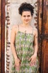 Womens, midi, maxi, Aveline Dress, spaghetti straps, spiral swing, 100% Cotton, hand block print. Green tones - Edentree