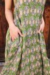 Womens, midi, maxi, Aveline Dress, spaghetti straps, spiral swing, 100% Cotton, hand block print. Green tones - Edentree