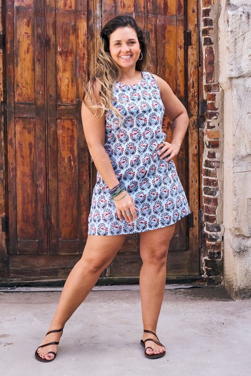 Womens, mini, Tivoli Dress, sleeveless, 100% Cotton, hand block print. Saphire Blue - Saphira