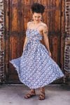 Womens, midi, maxi, Aveline Dress, spaghetti straps, spiral swing, 100% Cotton, hand block print. Saphire Blue - Saphira