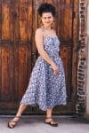 Womens, midi, maxi, Aveline Dress, spaghetti straps, spiral swing, 100% Cotton, hand block print. Saphire Blue - Saphira