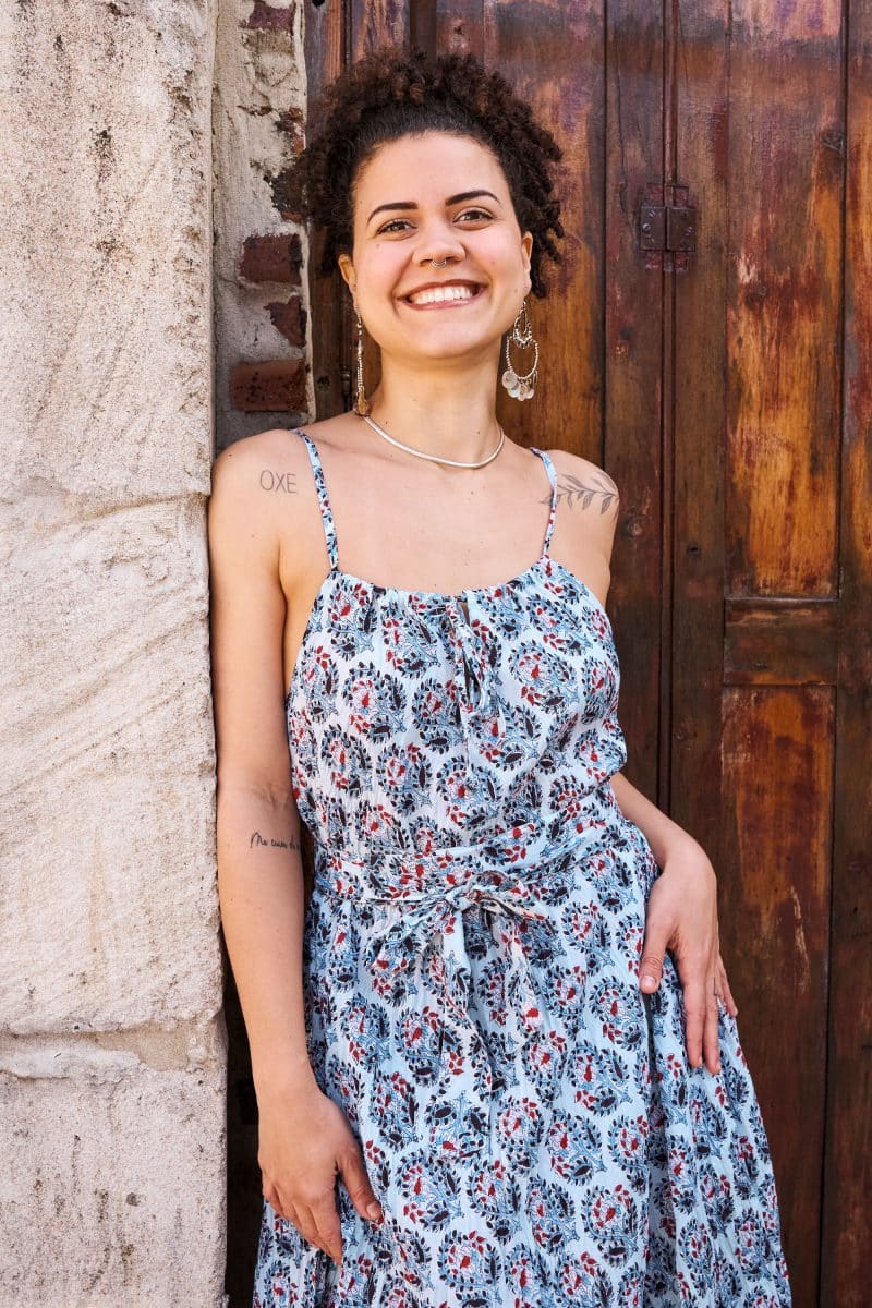 Womens, midi, maxi, Aveline Dress, spaghetti straps, spiral swing, 100% Cotton, hand block print. Saphire Blue - Saphira