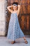 Womens, midi, maxi, Aveline Dress, spaghetti straps, spiral swing, 100% Cotton, hand block print. Saphire Blue - Saphira