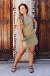 Womens, mini, Tivoli Dress, sleeveless, 100% Cotton, hand block print. Olive Green - Nimira
