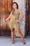 Womens, mini, Tivoli Dress, sleeveless, 100% Cotton, hand block print. Olive Green - Nimira