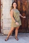 Womens, mini, Tivoli Dress, sleeveless, 100% Cotton, hand block print. Olive Green - Nimira