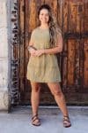 Womens, mini, Tivoli Dress, sleeveless, 100% Cotton, hand block print. Olive Green - Nimira