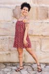 Womens, mini, Peggy Dress, adjustable spaghetti straps, 100% Cotton, hand block print. Aztec Red - Tavira