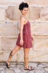 Womens, mini, Peggy Dress, adjustable spaghetti straps, 100% Cotton, hand block print. Aztec Red - Tavira