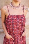 Womens, mini, Peggy Dress, adjustable spaghetti straps, 100% Cotton, hand block print. Aztec Red - Tavira